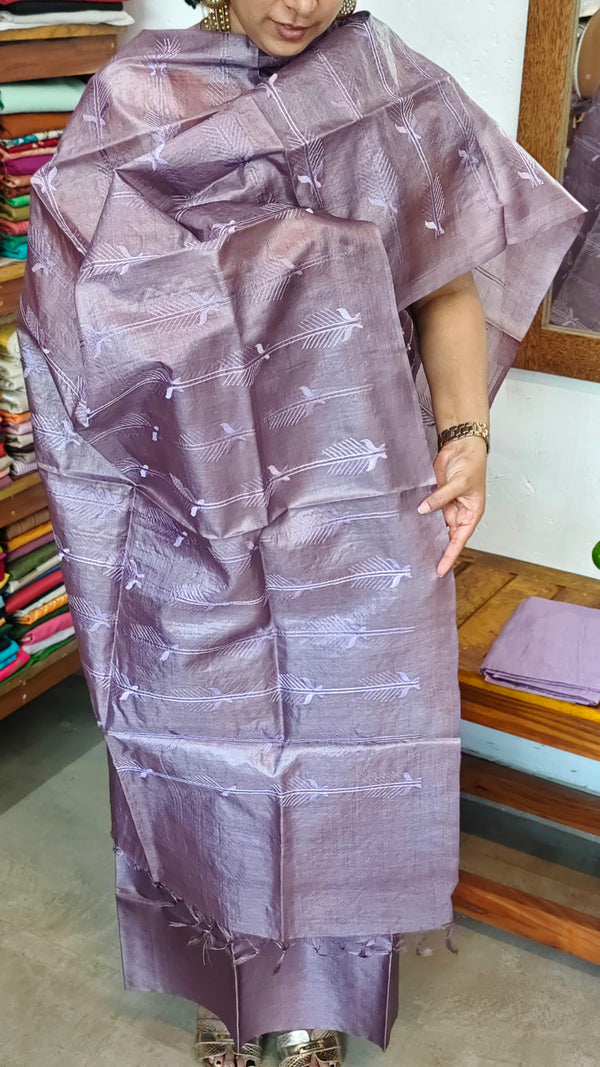 Mauve Embroidered Tussar Silk Suit - VP25