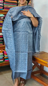 Bluish Grey Embroidered Tussar Silk Suit - VP25