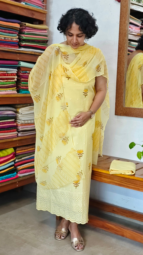 Light Yellow Block Printed Cotton Suit - G34X