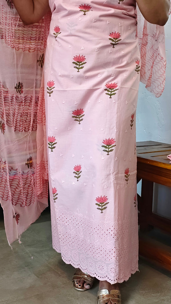 Peach Block Printed Cotton Suit - G34X