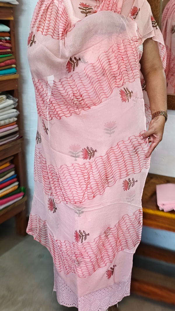 Peach Block Printed Cotton Suit - G34X