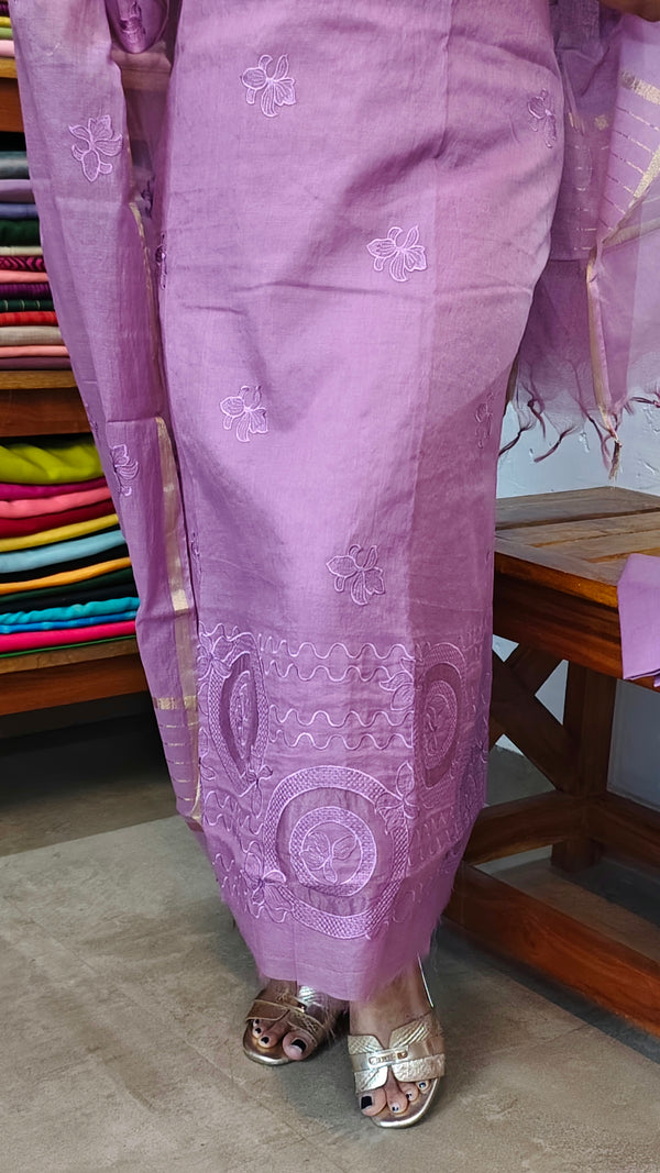 Lavender Chanderi Applique Suit