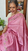 Orchid Pink Tussar Silk Saree with Cross Stitch Embroidery - MCT4