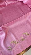 Orchid Pink Tussar Silk Saree with Cross Stitch Embroidery - MCT4