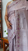 Lavender Tussar Silk Saree with Cross Stitch Embroidery - MCT4