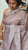 Lavender Tussar Silk Saree with Cross Stitch Embroidery - MCT4