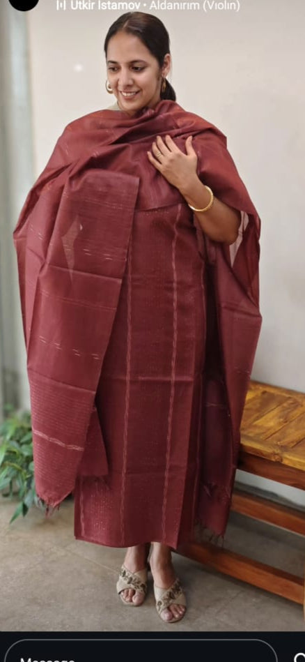 Maroon tussar silk suit