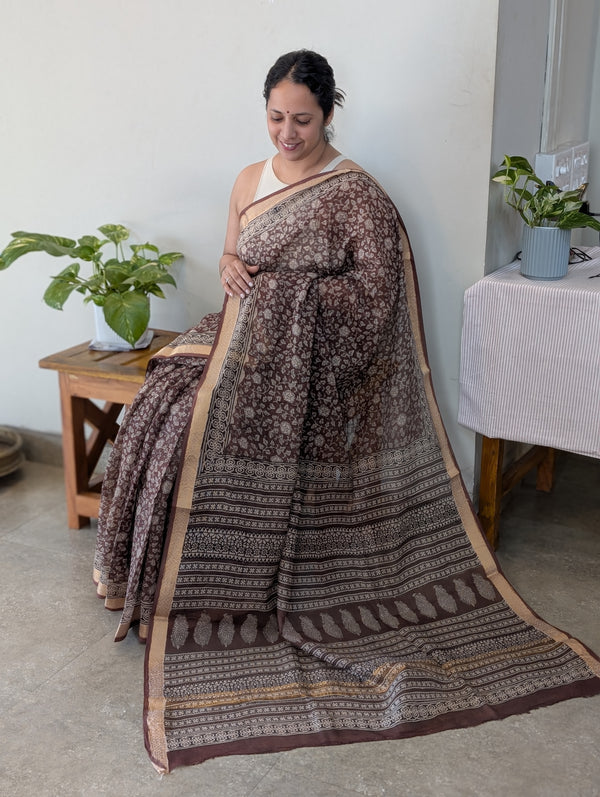 KN15 Coffee Brown Kota Doria saree