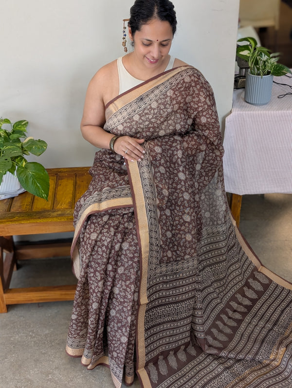 KN15 Coffee Brown Kota Doria saree