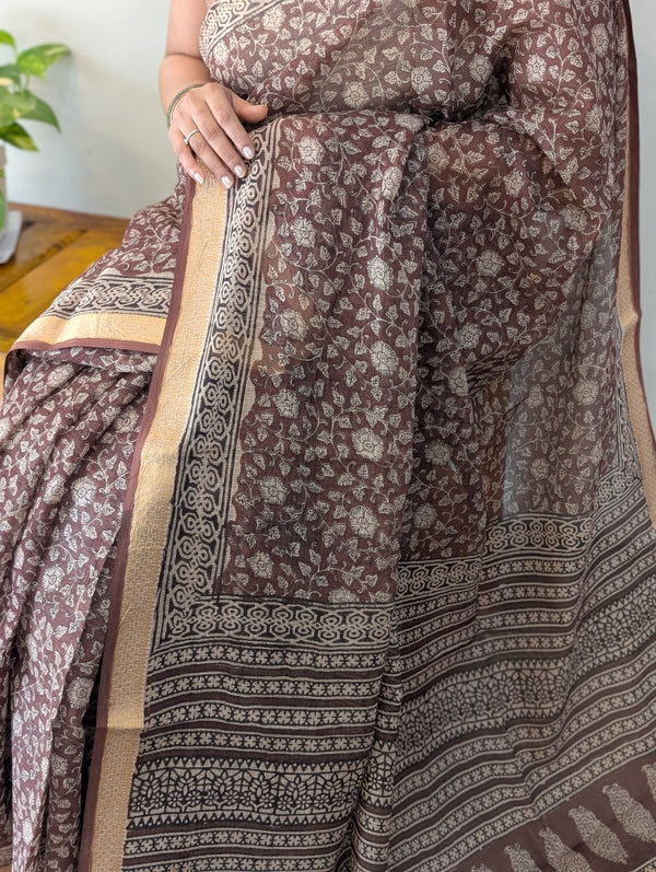 KN15 Coffee Brown Kota Doria saree