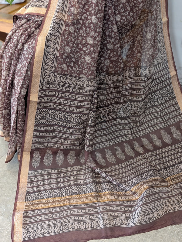 KN15 Coffee Brown Kota Doria saree