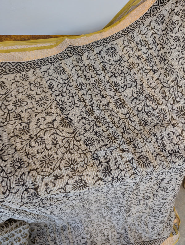 KN15 Cream with Mustard Kota Doria saree