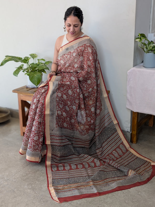 KN15 Maroon Kota doria saree