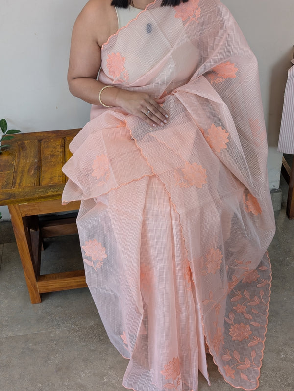 5310AS - Peach applique net kota saree