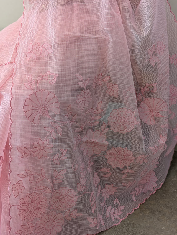 5310AS - Pastel pink Applique net kota saree