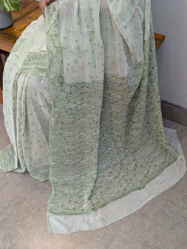 Green georgette embroidered saree