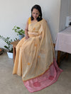 FRC9 - Yellow and pink crochet on net kota saree