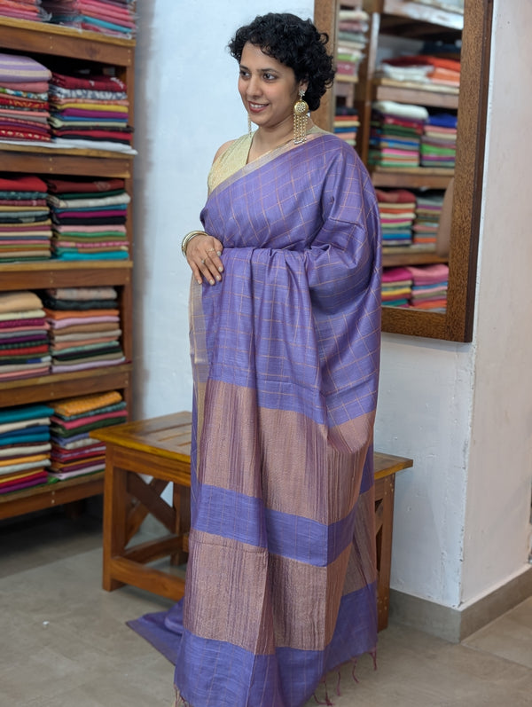 Lavender Zari Checked Semi Silk Saree - BPR3