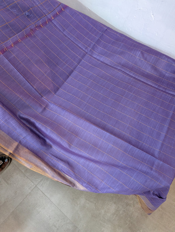 Lavender Zari Checked Semi Silk Saree - BPR3