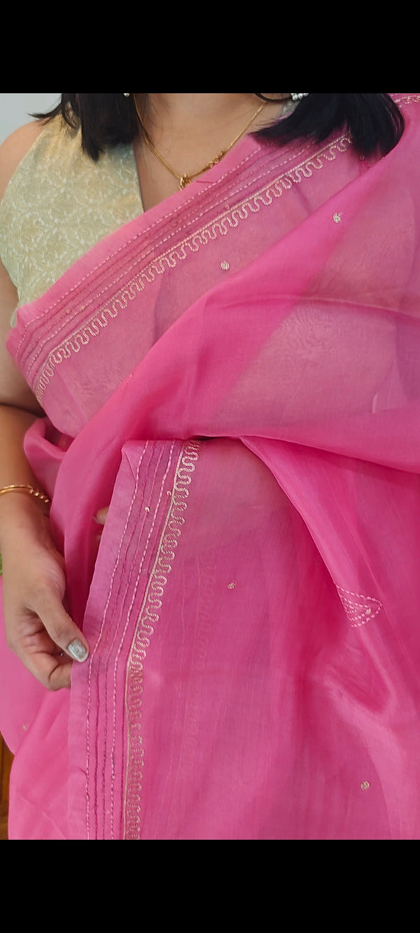 Candy pink organza silk saree