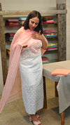 Off White Tepchi kota Salwar suit with mirror work on Yoke