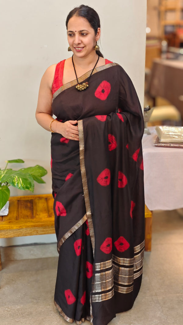 Black Chanderi saree