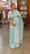 blue linen jamdani saree