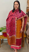 orange and red printed tussar suit