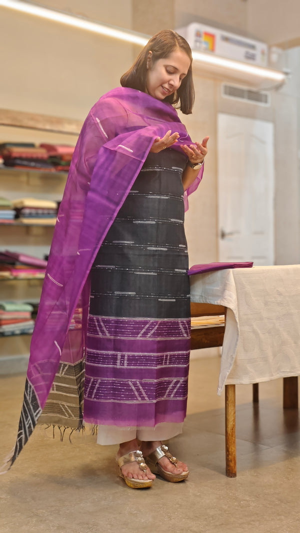 Black and violet organza woven suit