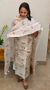 Light grey painted tussar silk suit