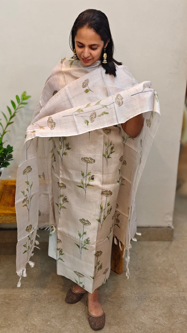Light grey painted tussar silk suit