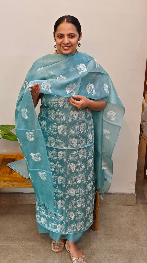 Aqua blue tussar silk suit