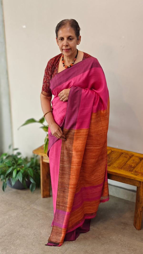 Matka Silk Jute Pallu pink Saree