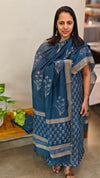 Blue Chanderi Silk Blockprinted salwar suit