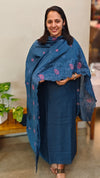 Blue semi silk embroidered suit