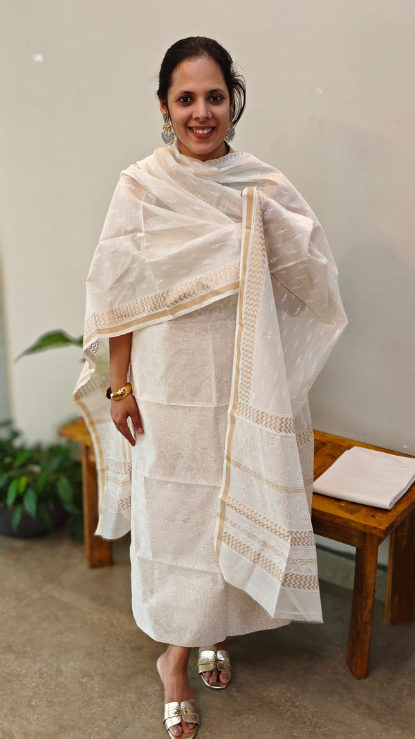 Off white and gold chanderi suit