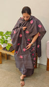 Deep grey desi tussar silk suit