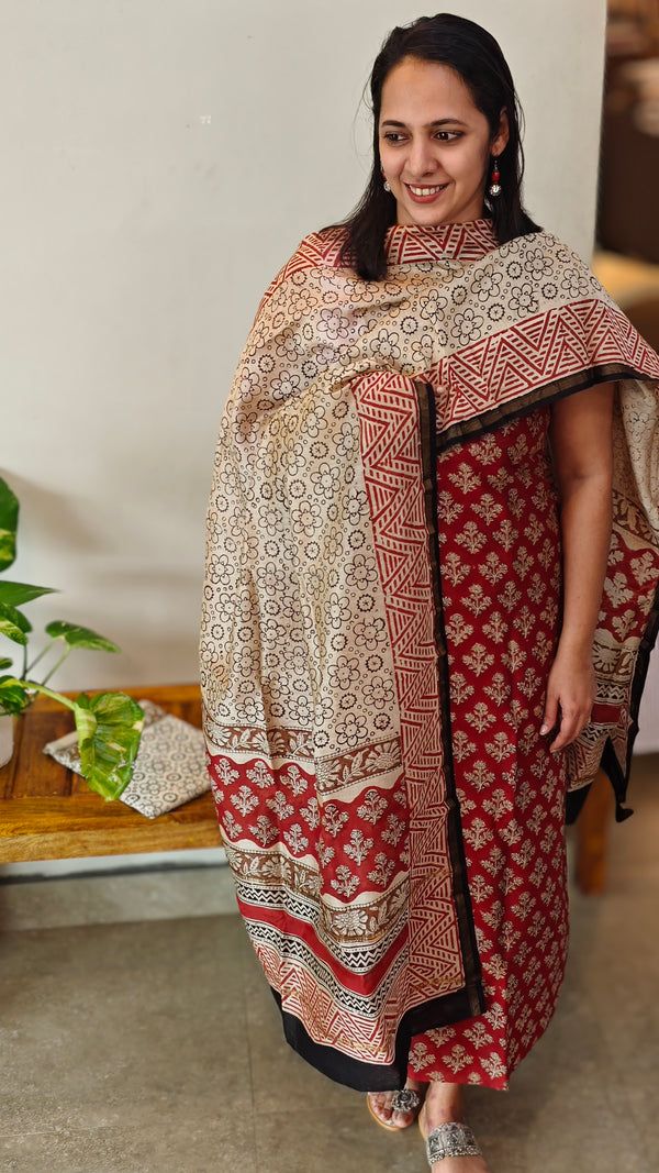 Maroon and beige chanderi suit