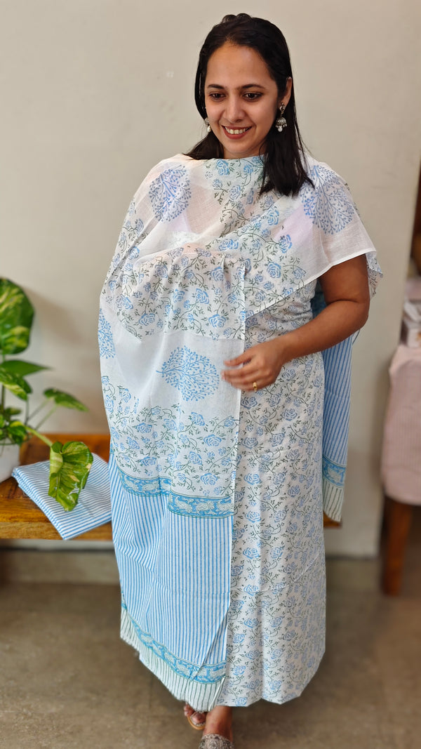 white and blue cotton suit