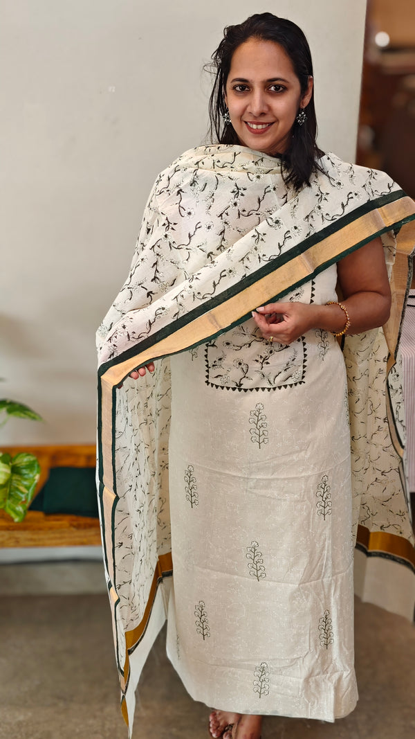 Block printed cotton suit