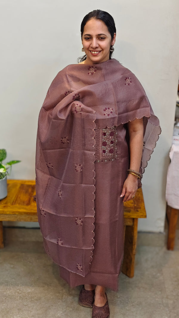 Embroidered net kota suit