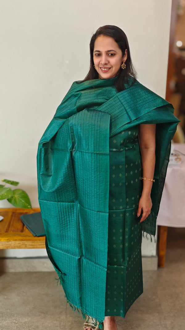 Green woven tussar silk suit