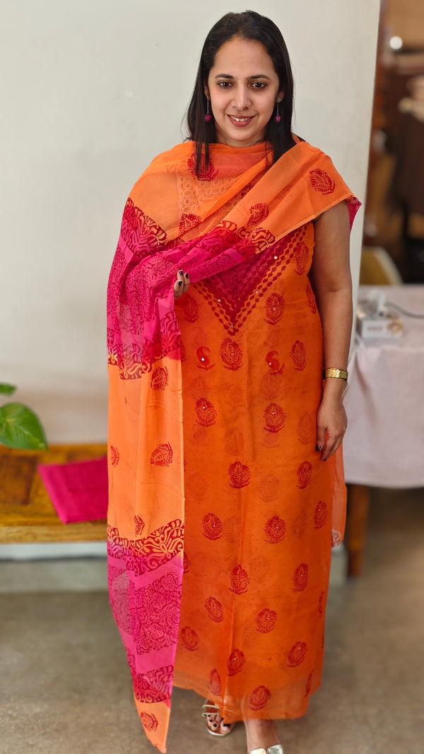 Orange and red Super net kota suit