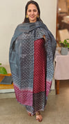 Wine red Tussar silk Unstitched salwar suit(3pcs set)