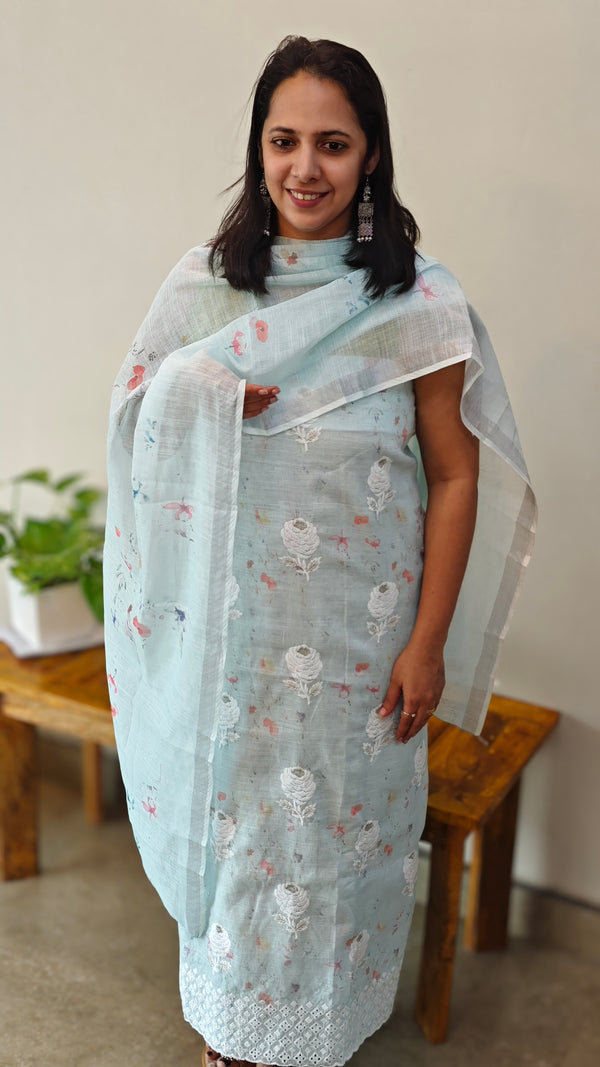 Powder blue Semi Linen Salwar suit(3 pcs)
