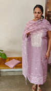 Lavender semi linen Unstitched Jamdani printed Salwar suit (3pcs)