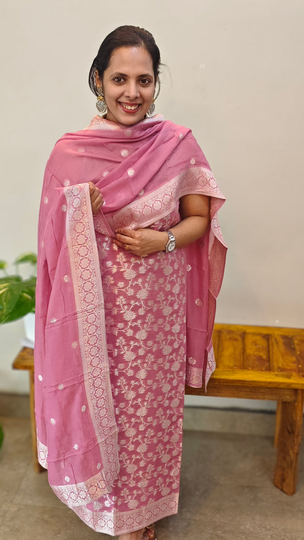 Lilac Banarasi Unstitched salwar set (3pc set)
