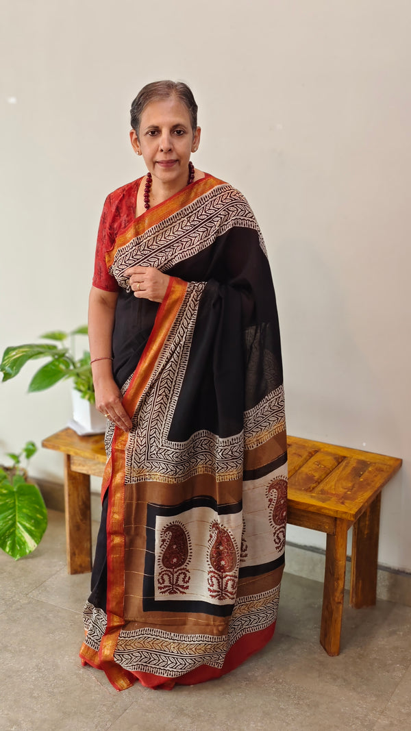 Black Maheswari saree