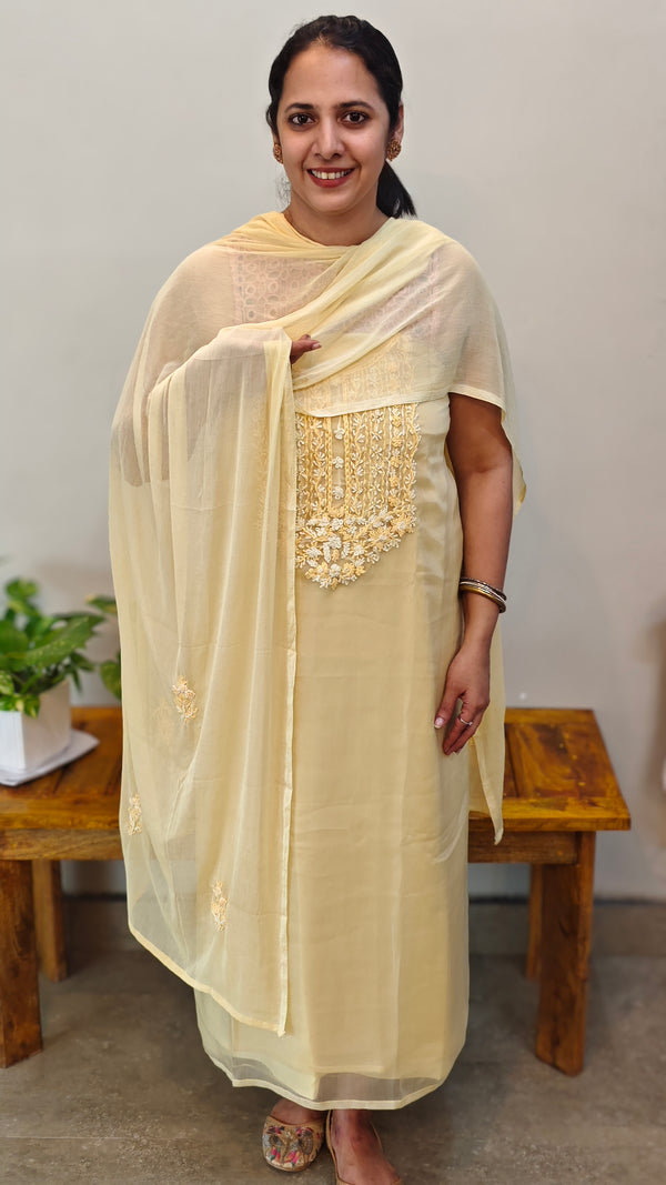 Pastel yellow crushed organza Suit