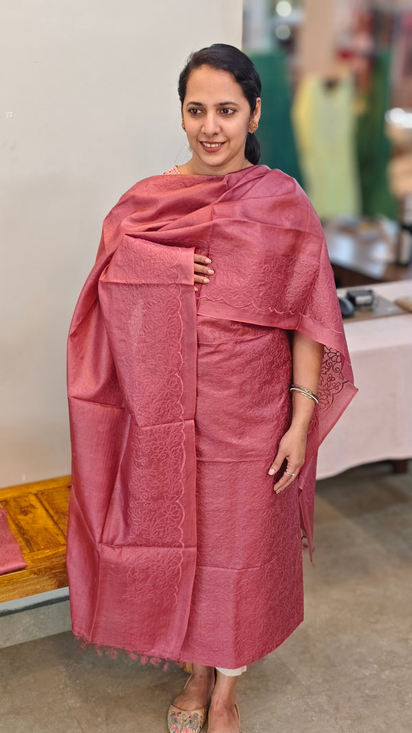 Blush pink tussar silk suit